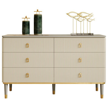 Modern Dresser 6 Drawers Buffet Cabinet with Storage in Beige & Gray
