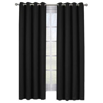 Ava 2PC Blackout Tie Back Triple Weave Panels, Black, 108"x84", Set of 2