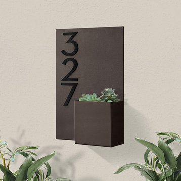 Curb Appeal Address Planter + House Numbers, Brown, Black Font
