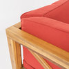 GDF Studio Brava Outdoor 4 Piece V-Shaped Acacia Wood Sectional Sofa Set, Red