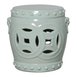 Celadon Double Fortune Low Ceramic Garden Stool - Accent And Garden Stools