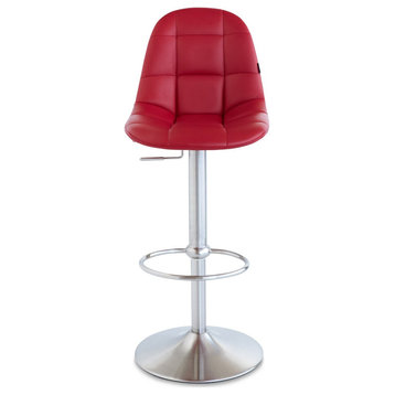 Rochelle Bar Stool Leatherette Seat Adjustable Height Trumpet Base, Red