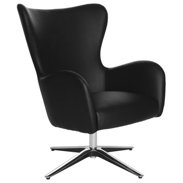 Wilma Swivel Armchair, Dillon Black Faux Leather With 4 Star Aluminum Base