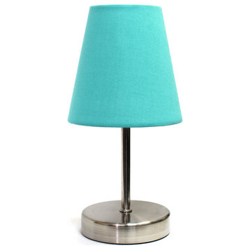 Simple Designs Sand Nickel Mini Basic Table Lamp With Fabric Blue Shade