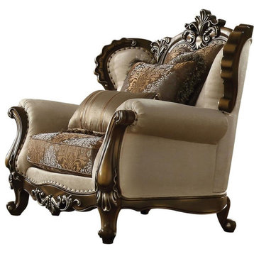 ACME Latisha Chair with Nailhead Trim in Tan Pattern Fabric and Antique Oak