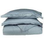 Blue Nile Mills - 530 Thread Count Solid Duvet Cover & Pillow Sham Bed Set, Light Blue, Full/Queen - Description: