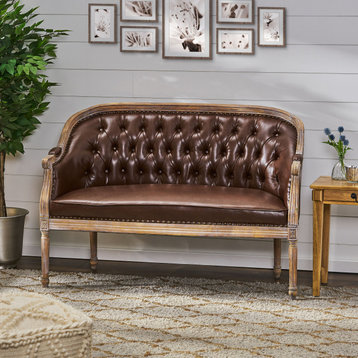 GDF Studio Megan Classical Tufted Loveseat, Dark Brown and Antique, Faux Leather