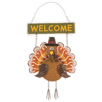 17.91"H Iron/Solid Wood Turkey Welcome Wall Decor