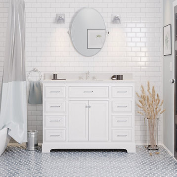 Aria 48" Bathroom Vanity, White, Quartz
