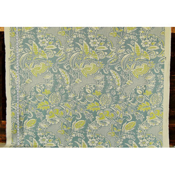 Clarence House Fabric Mid-Century Blue grey green Asian Garden Linen Rosina, Sample Cut