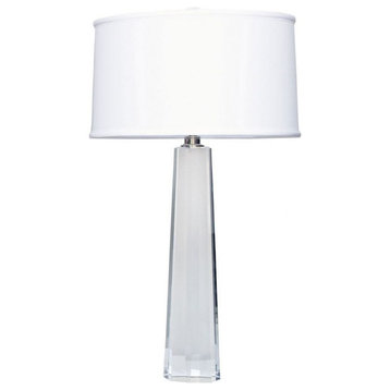 1 Light Contemporary Crystal Table Lamp Clear Column Base and White Hardback