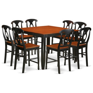 East West Furniture Fairwind 9-piece Wood Dining Table Set in Black & Cherry