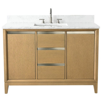 Bath Vanity, Sink, Engineered Marble Top, Natural Oak, 48"
