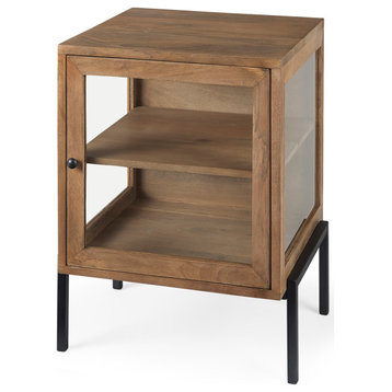 Arelius 20Lx18Wx26H Light Brown Wood With Black Metal Frame End/Side Table