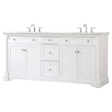 Elegant Decor Clarence 72" Solid Wood and Metal Double Bathroom Vanity in White