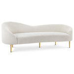Meridian Furniture - Ritz Boucle Fabric Upholstered Sofa, Cream - Impress family and guests alike with this Ritz Boucle Fabric Sofa. Wrapped in a cozy cream boucle fabric, this sofa exudes elegance and comfort. The gold metal legs add a touch of glamour to the overall design, making it a perfect addition to any modern living space. Sit back, unwind, and sink into the plush cushions of this chic and stylish sofa.