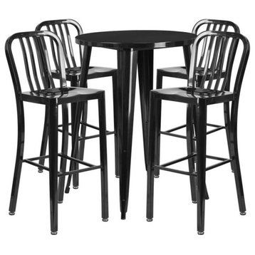 30'' Round Black Metal Indoor-Outdoor Bar Table- Vertical Slat Back Barstools