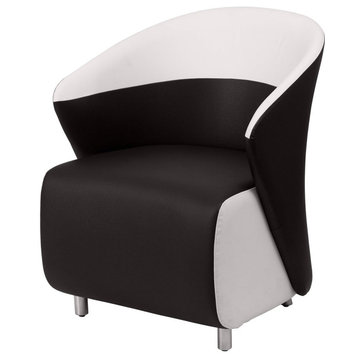 Modern Accent Chair, Faux Leather Upholstery With Barrel Back, Black and White