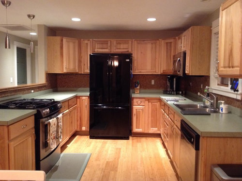 How To Give Hickory Cabinets A Modern Counter And Backsplash