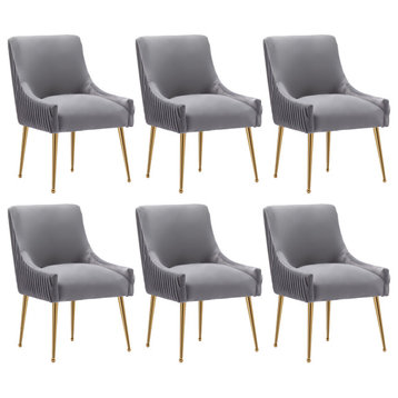 SEYNAR Glam Velvet Dining Chairs Set of 6 ,Upholstered Living Room Accent Chair, Grey
