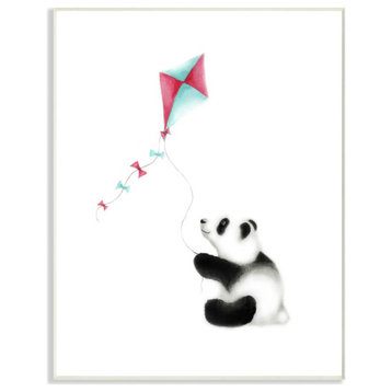 Cartoon Baby Panda With Kite Zoo Animal Painting, 10"x15"