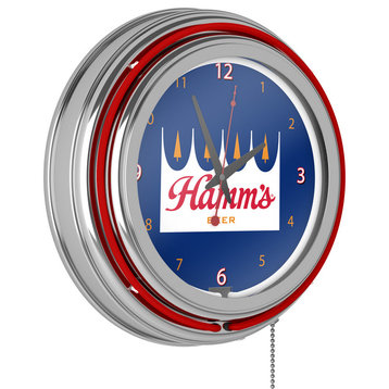 Hamm's Chrome Double Rung Neon Clock
