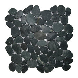 CNK Tile - Premium Sliced Charcoal Black Pebble Tile with Mesh Backing, 12x12 Sheet - Mosaic Tile