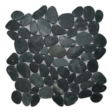 Sliced Charcoal Black Pebble Tile