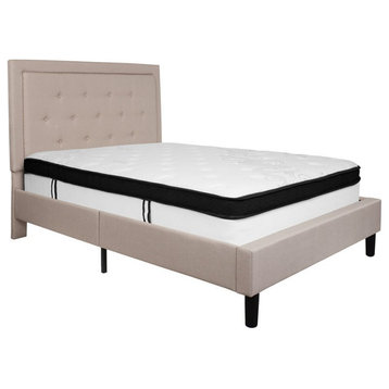 Flash Furniture Roxbury Tufted Full Platform Bed in Beige