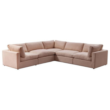 Kaelynn Corner Sofa Pink Linen Upholstered