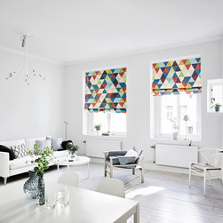 Quick Fix Washable Roman Window Shades Flat Fold , Colorful Triangle - Roman Shades