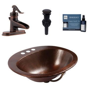 Seville Aged Copper 20" Oval Drop-In Bath Sink with Ashfield Faucet Kit