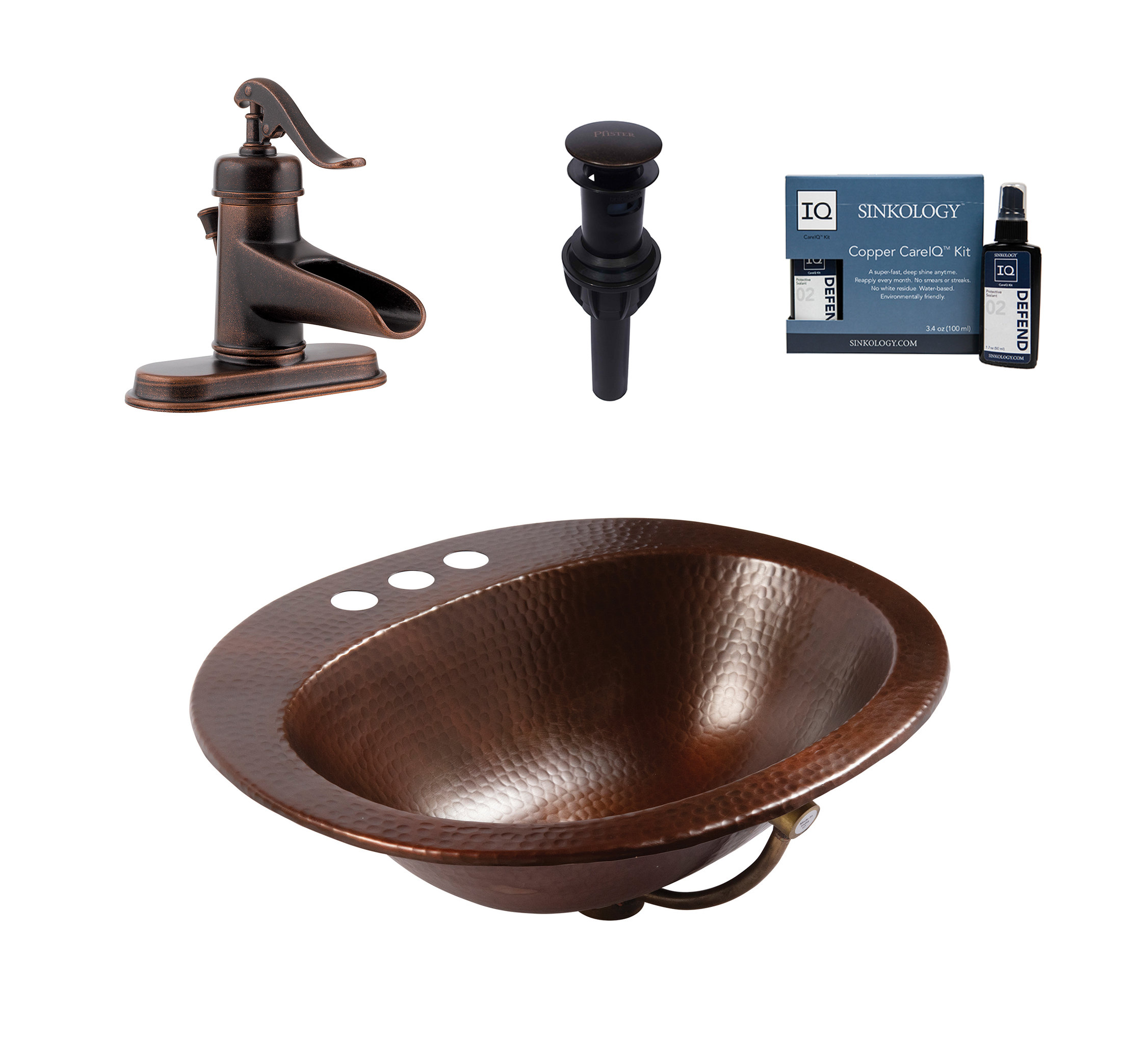 Seville Aged Copper 20" Oval Drop-In Bath Sink with Ashfield Faucet Kit