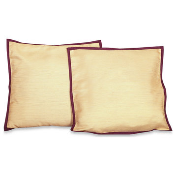 Golden Maroon-2  Handcrafted Raw Silk Cushion Cover Throw Pillow Case 18x18