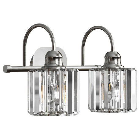 ExBrite Modern Dimmable Bathroom Crystal Vanity Lights, Silver, 2 Lights