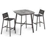 Oxford Garden - Eiland 3-Piece 36" Square Bar Table and Bar Stools Set, Carbon, Skyline - With a subtle, sophisticated look, this Eiland 3-Piece Bar Table Set complements a variety of dining spaces. The bar table is fabricated using lightweight, low-maintenance, durable powder-coated aluminum. Bar stools also constructed with a powder-coated aluminum frame. Perfect for everyday use in commercial and residential settings. Table top material is High Pressure Laminate (HPL). HPL is renowned for its durability, longevity and resistance to UV rays, stains and scratches.