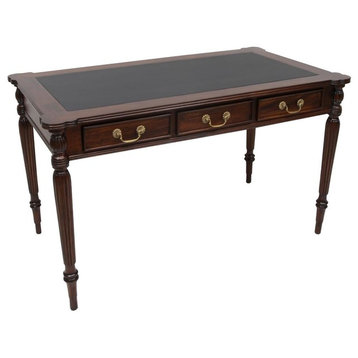 Legacy Solid Mahogany Wood Leather Top Desk, Brown Walnut