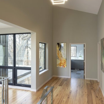 Antique Elm Flooring in a Modern Hallway