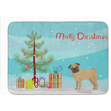 Pug Christmas Tree Machine Washable Memory Foam Mat Doormats