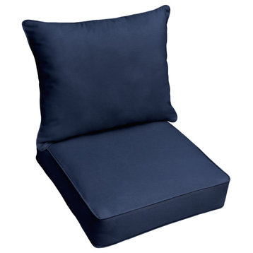 Sunbrella Canvas Navy Outdoor Deep Seating Pillow and Cushion Set, 25 in x 25