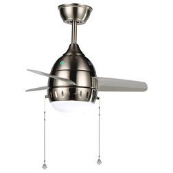 Midcentury Ceiling Fans Fan With Pendant and Glass Shade, Chrome