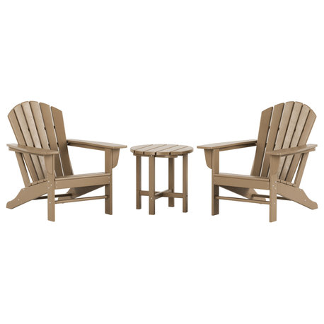 WestinTrends 3PC Outdoor Patio Poly Lumber Adirondack Chairs w/ Side Table Set, Weathered Wood