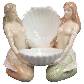 Nude Mermaidsand Shell Ring Tray, Home Accent, Fine Porcelain Sculpture