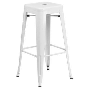 Bowery Hill 30'' Contemporary Steel Metal Backless Bar Stool in White