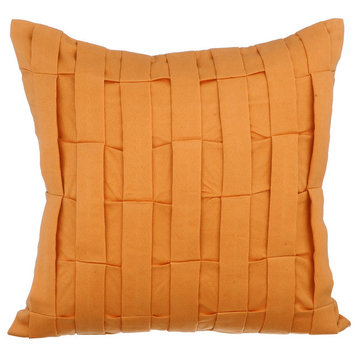 Textured Pintucks 16"x16" Suede Fabric Orange Pillow Cases, Orange Love Tune