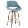 Fabrico Mid-Century Modern Counter Stool, Walnut and Blue Noise Fabric, Set of 2