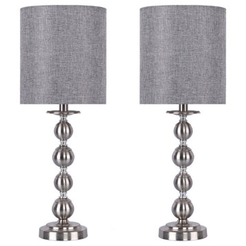 23.5" Brushed Nickel Table Lamp Set of 2 With Gray Drum Shades