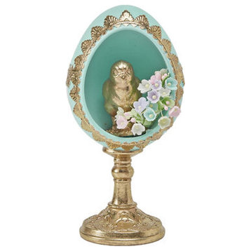 December Diamonds Spring Confections 7" Teal Egg With Gold Chick
