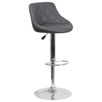 Contemporary Gray Vinyl Bucket Seat Adjustable Height Bar Stool With Chrome Base
