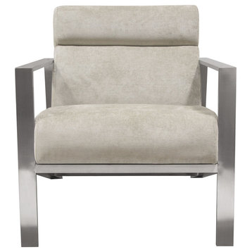 La Brea Accent Chair, Champagne Fabric With Brushed Stainless Steel Frame